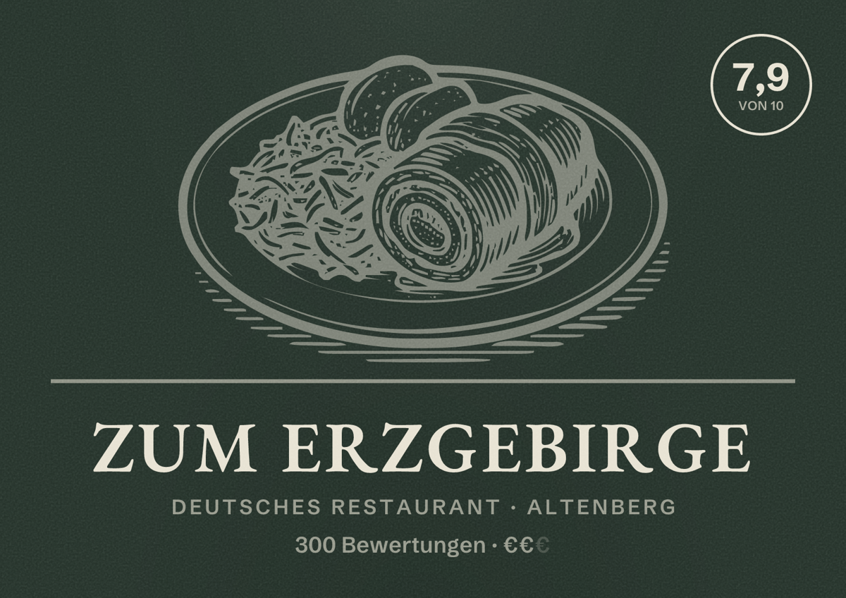 Illustriertes Poster von Zum Erzgebirge, Deutsches Restaurant in Altenberg: Bewertung 7,9 von 10 aus 300 Bewertungen, Preisniveau €€