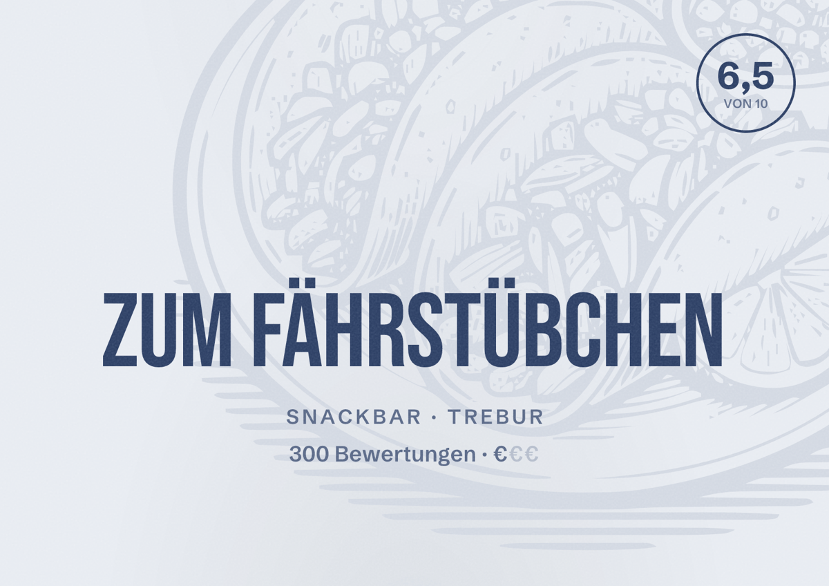 Illustriertes Poster von Zum Fährstübchen, Snackbar in Trebur: Bewertung 6,5 von 10 aus 300 Bewertungen, Preisniveau €