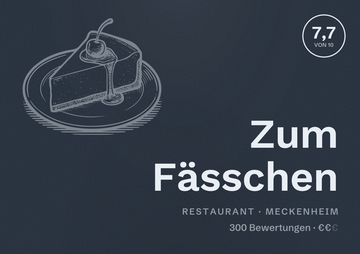 Illustriertes Poster von Zum Fässchen, Restaurant in Meckenheim: Bewertung 7,7 von 10 aus 300 Bewertungen, Preisniveau €€