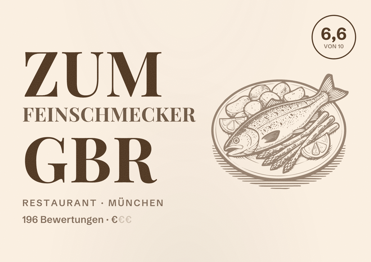 Illustriertes Poster von Zum Feinschmecker GbR, Restaurant in München: Bewertung 6,6 von 10 aus 196 Bewertungen, Preisniveau €