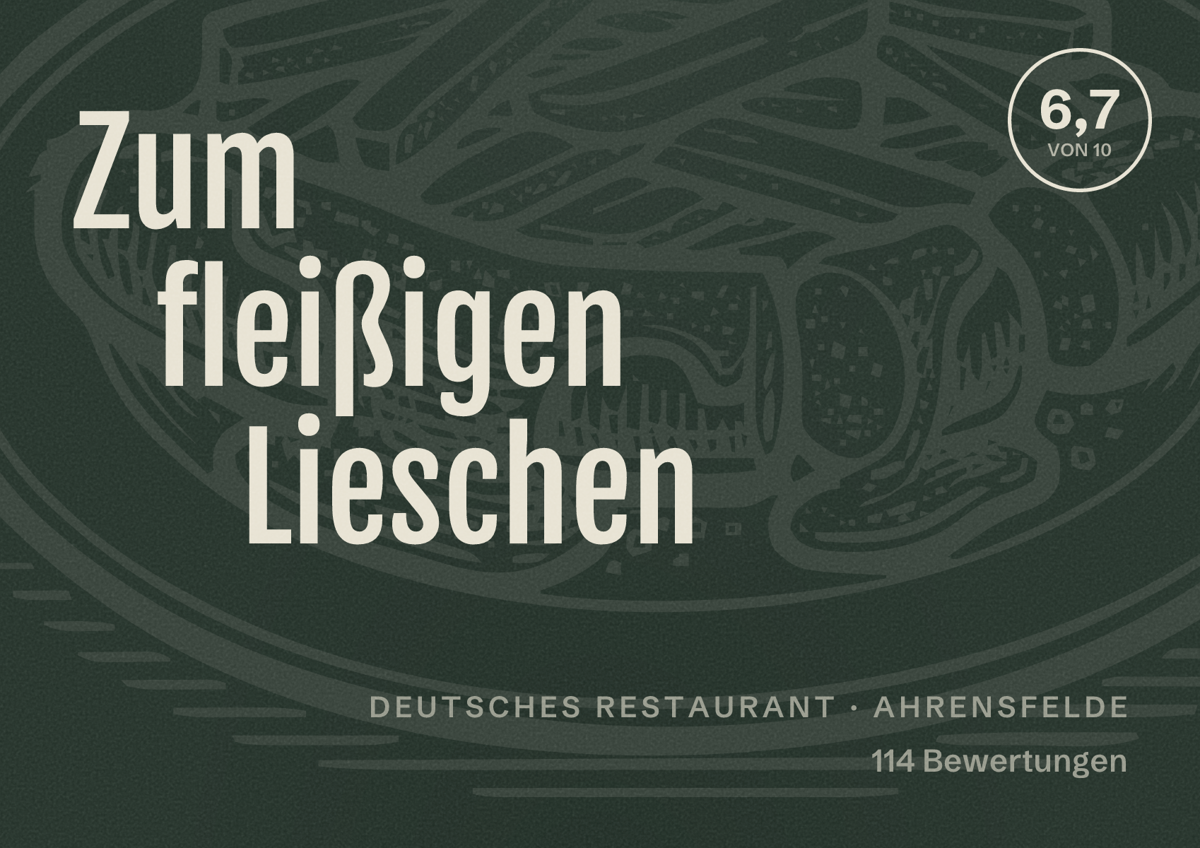 Illustriertes Poster von Zum fleißigen Lieschen, Deutsches Restaurant in Ahrensfelde: Bewertung 6,7 von 10 aus 114 Bewertungen