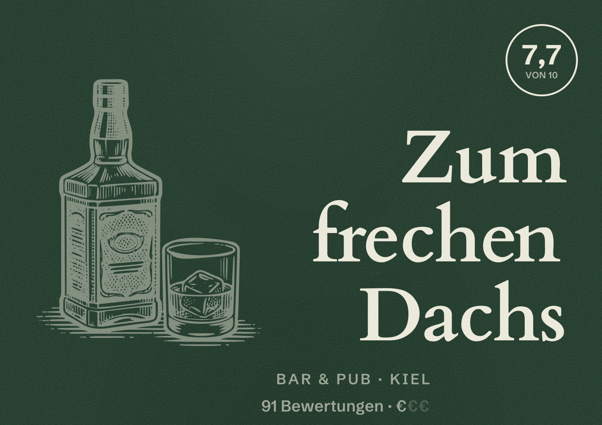 Illustriertes Poster von Zum frechen Dachs, Bar & Pub in Kiel: Bewertung 7,7 von 10 aus 91 Bewertungen, Preisniveau €