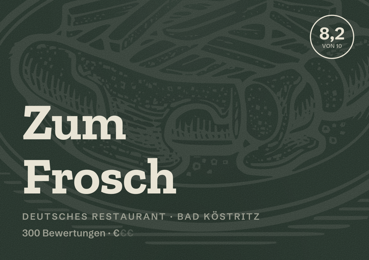 Illustriertes Poster von Zum Frosch, Deutsches Restaurant in Bad Köstritz: Bewertung 8,2 von 10 aus 300 Bewertungen, Preisniveau €