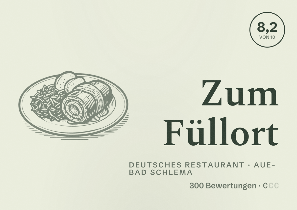Illustriertes Poster von Zum Füllort, Deutsches Restaurant in Aue-Bad Schlema: Bewertung 8,2 von 10 aus 300 Bewertungen, Preisniveau €