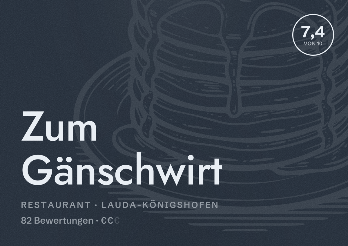 Illustriertes Poster von Zum Gänschwirt, Restaurant in Lauda-Königshofen: Bewertung 7,4 von 10 aus 82 Bewertungen, Preisniveau €€
