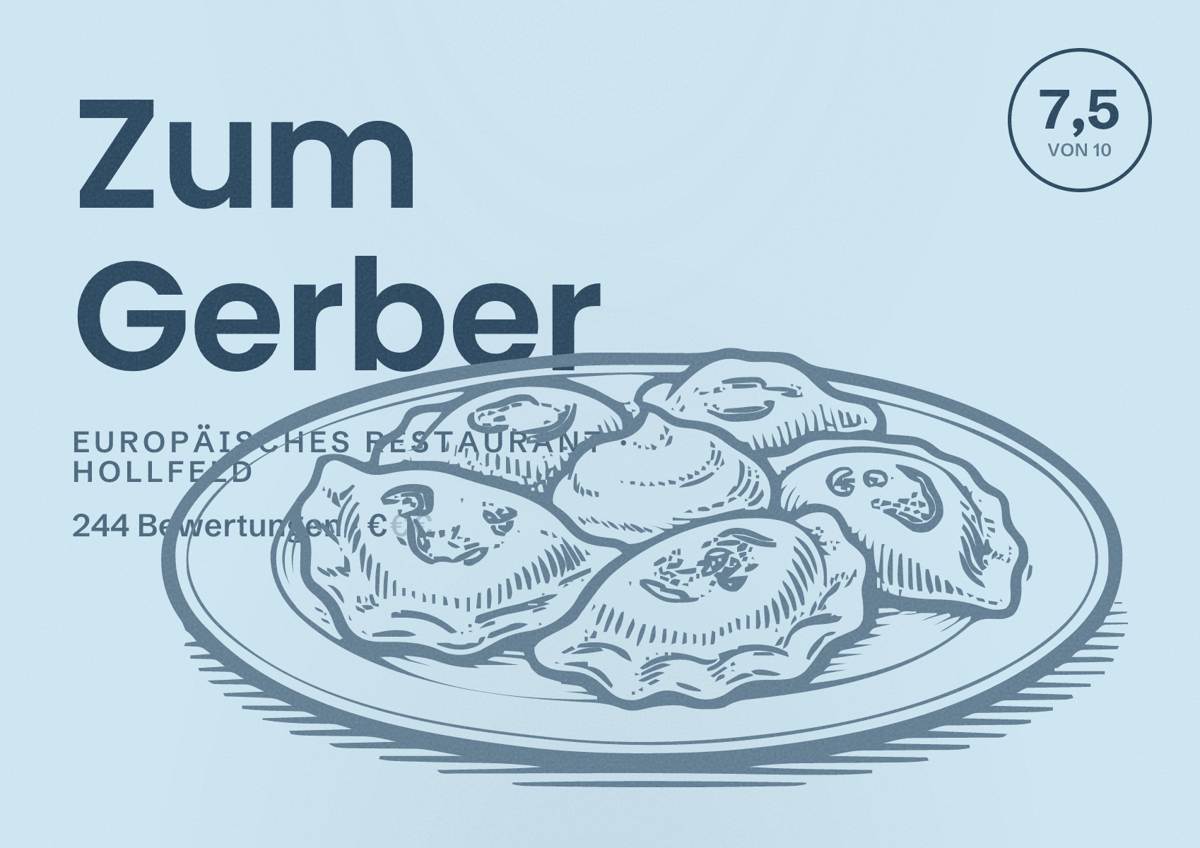 Illustriertes Poster von Zum Gerber, Europäisches Restaurant in Hollfeld: Bewertung 7,5 von 10 aus 244 Bewertungen, Preisniveau €