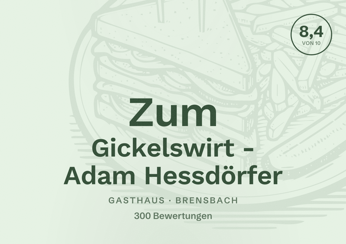 Illustriertes Poster von Zum Gickelswirt - Adam Hessdörfer, Gasthaus in Brensbach: Bewertung 8,4 von 10 aus 300 Bewertungen