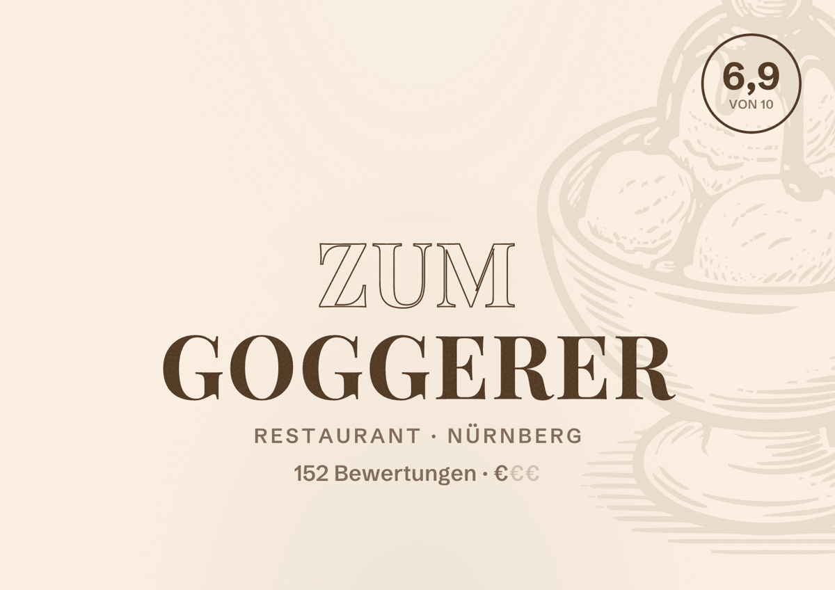 Illustriertes Poster von Zum Goggerer, Restaurant in Nürnberg: Bewertung 6,9 von 10 aus 152 Bewertungen, Preisniveau €