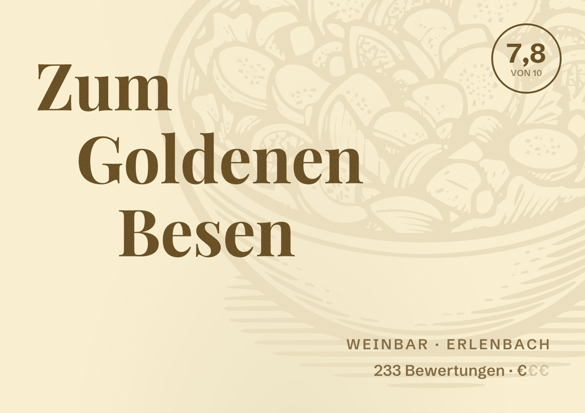 Illustriertes Poster von Zum Goldenen Besen, Weinbar in Erlenbach: Bewertung 7,8 von 10 aus 233 Bewertungen, Preisniveau €