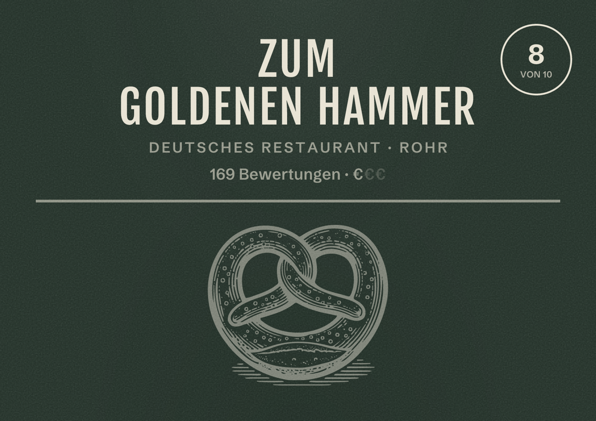 Illustriertes Poster von Zum Goldenen Hammer, Deutsches Restaurant in Rohr: Bewertung 8 von 10 aus 169 Bewertungen, Preisniveau €