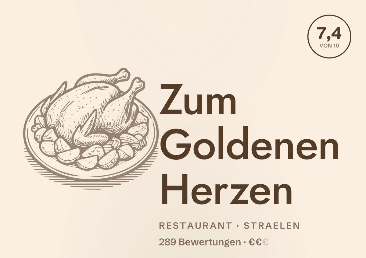 Illustriertes Poster von Zum Goldenen Herzen, Restaurant in Straelen: Bewertung 7,4 von 10 aus 289 Bewertungen, Preisniveau €€