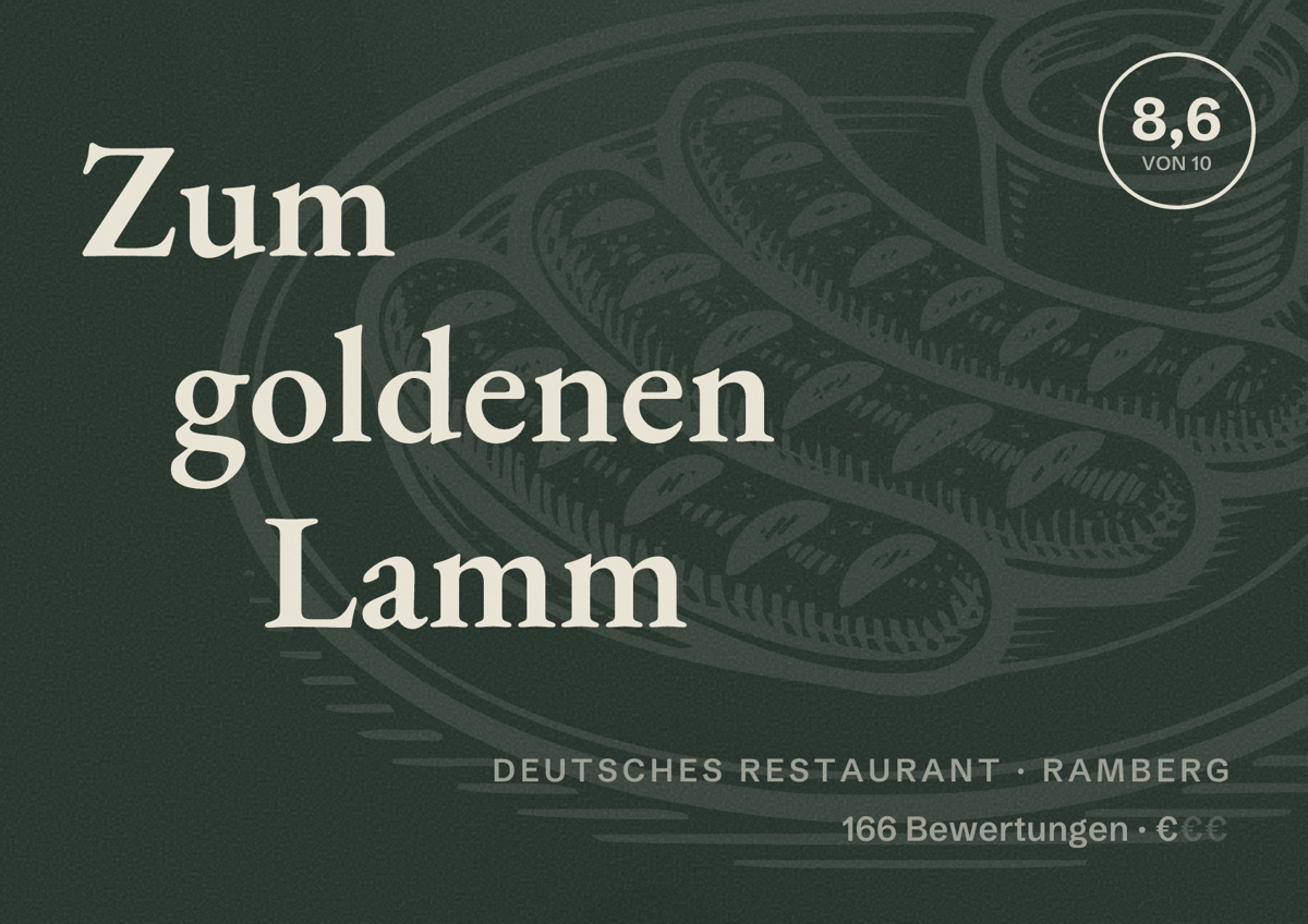 Illustriertes Poster von Zum goldenen Lamm, Deutsches Restaurant in Ramberg: Bewertung 8,6 von 10 aus 166 Bewertungen, Preisniveau €