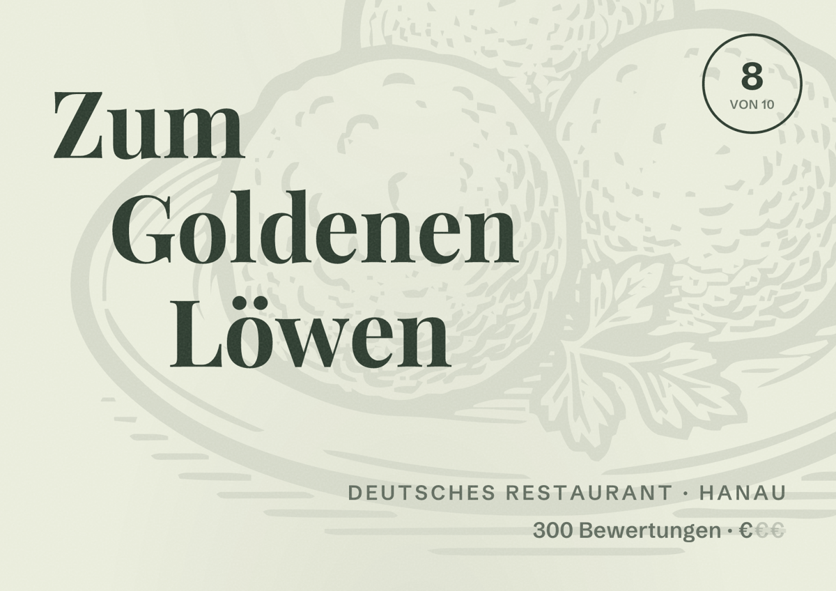 Illustriertes Poster von Zum Goldenen Löwen, Deutsches Restaurant in Hanau: Bewertung 8 von 10 aus 300 Bewertungen, Preisniveau €