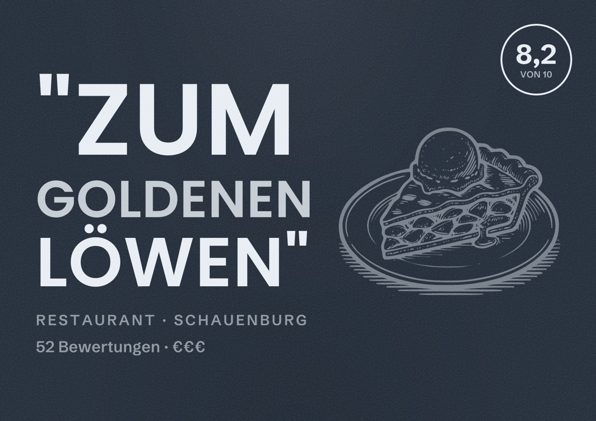 Illustriertes Poster von "Zum Goldenen Löwen", Restaurant in Schauenburg: Bewertung 8,2 von 10 aus 52 Bewertungen, Preisniveau €€€