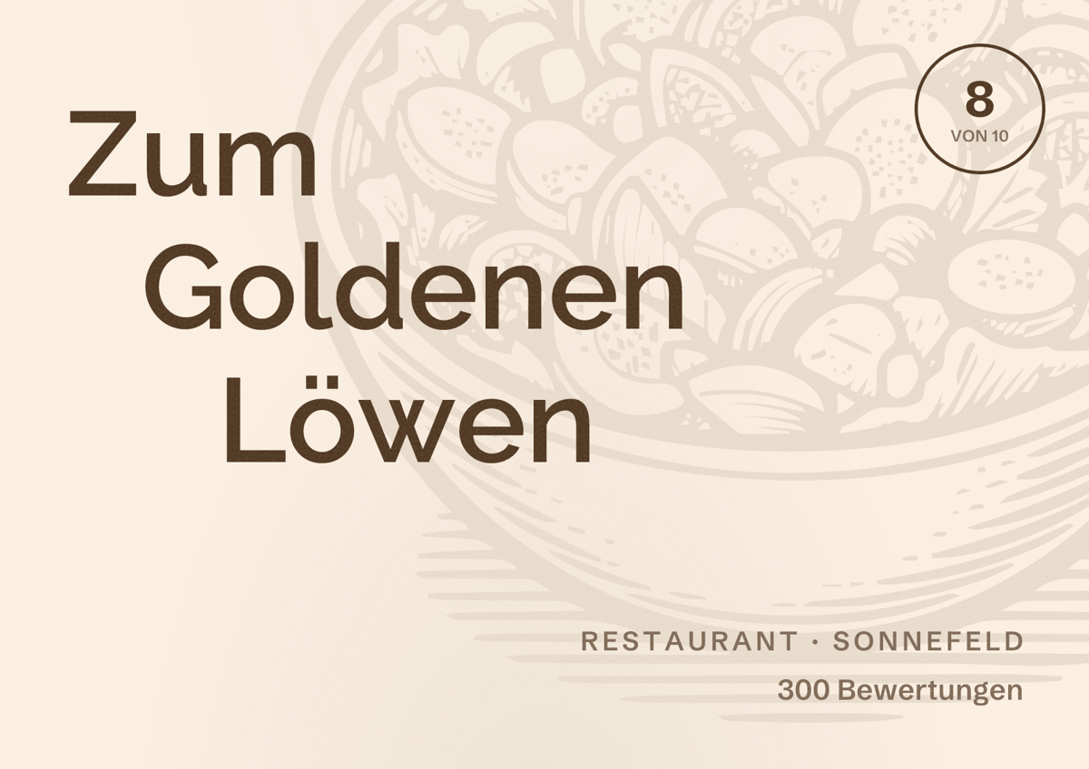 Illustriertes Poster von Zum Goldenen Löwen, Restaurant in Sonnefeld: Bewertung 8 von 10 aus 300 Bewertungen