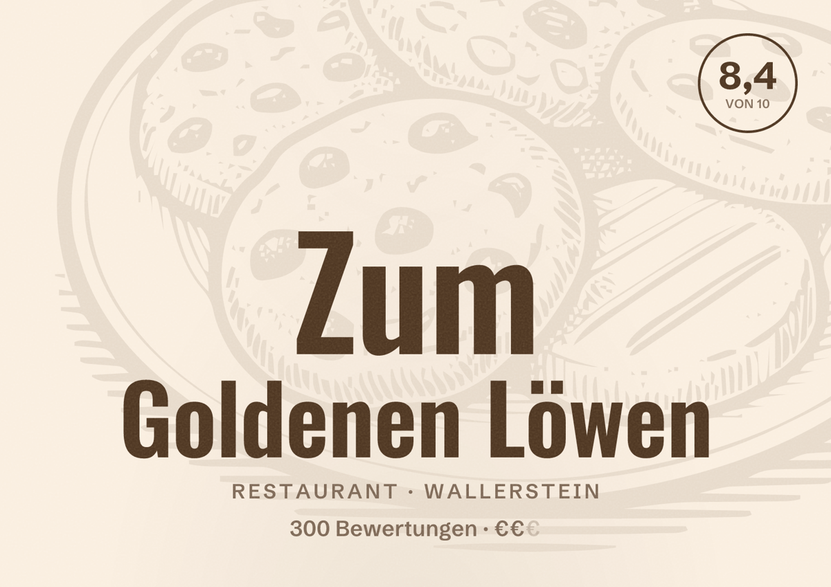 Illustriertes Poster von Zum Goldenen Löwen, Restaurant in Wallerstein: Bewertung 8,4 von 10 aus 300 Bewertungen, Preisniveau €€