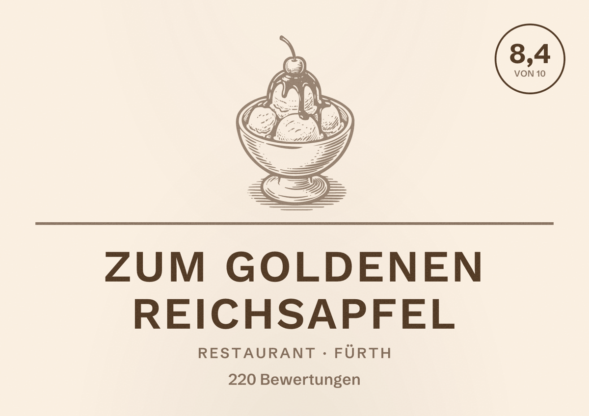 Illustriertes Poster von Zum Goldenen Reichsapfel, Restaurant in Fürth: Bewertung 8,4 von 10 aus 220 Bewertungen
