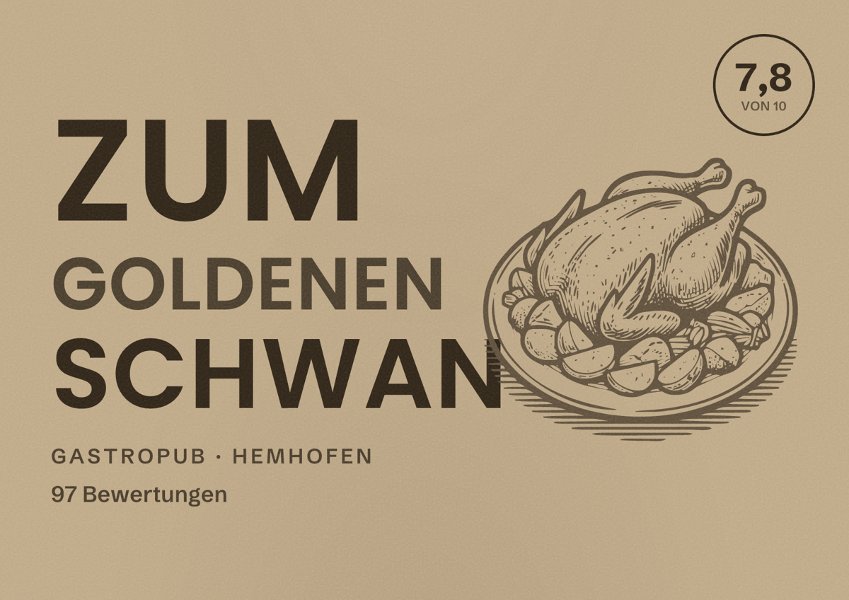 Illustriertes Poster von Zum Goldenen Schwan, Gastropub in Hemhofen: Bewertung 7,8 von 10 aus 97 Bewertungen