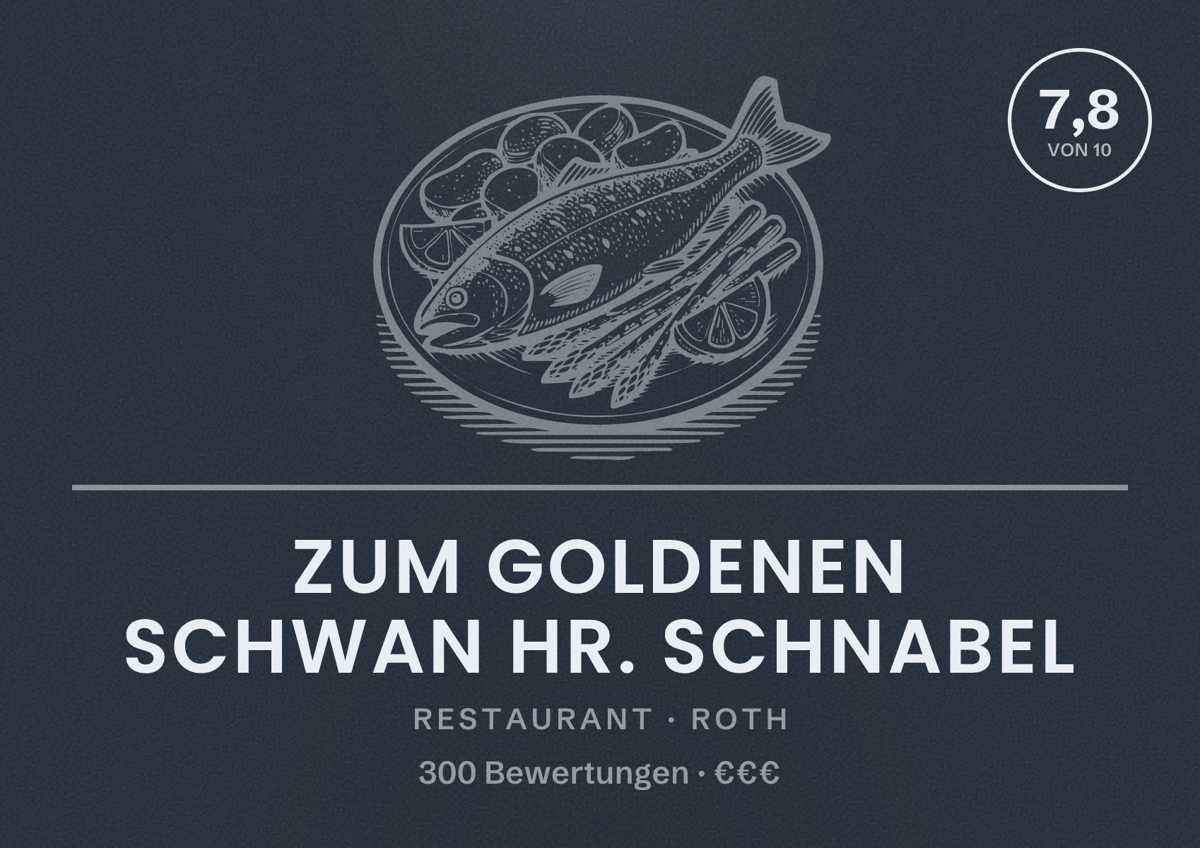 Illustriertes Poster von Zum goldenen Schwan Hr. Schnabel, Restaurant in Roth: Bewertung 7,8 von 10 aus 300 Bewertungen, Preisniveau €€€