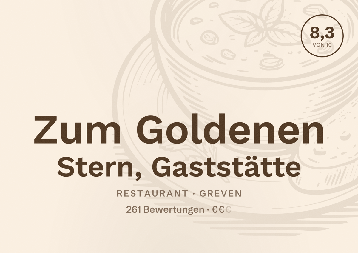 Illustriertes Poster von Zum Goldenen Stern, Gaststätte, Restaurant in Greven: Bewertung 8,3 von 10 aus 261 Bewertungen, Preisniveau €€