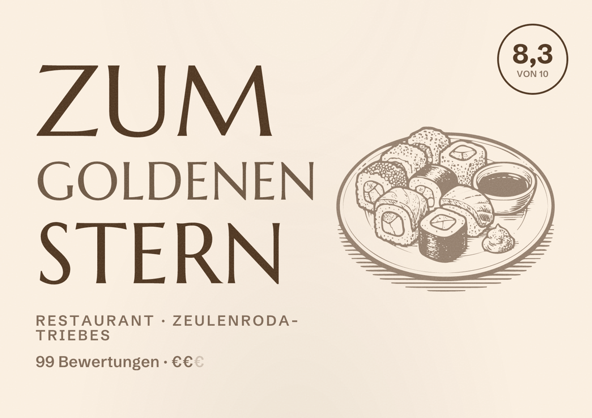 Illustriertes Poster von Zum goldenen Stern, Restaurant in Zeulenroda-Triebes: Bewertung 8,3 von 10 aus 99 Bewertungen, Preisniveau €€