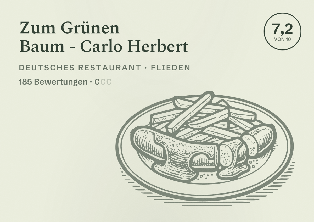 Illustriertes Poster von Zum Grünen Baum - Carlo Herbert, Deutsches Restaurant in Flieden: Bewertung 7,2 von 10 aus 185 Bewertungen, Preisniveau €