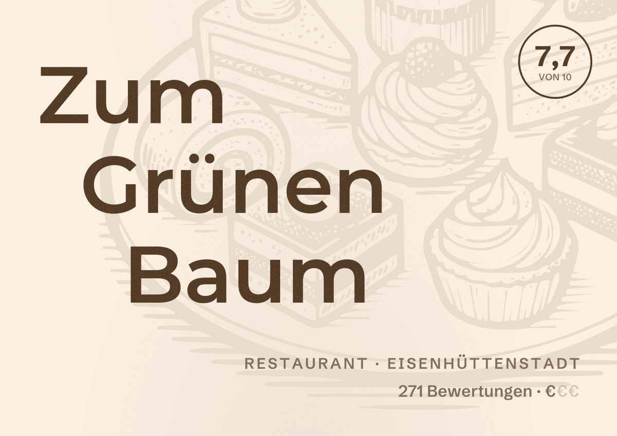 Illustriertes Poster von Zum Grünen Baum, Restaurant in Eisenhüttenstadt: Bewertung 7,7 von 10 aus 271 Bewertungen, Preisniveau €