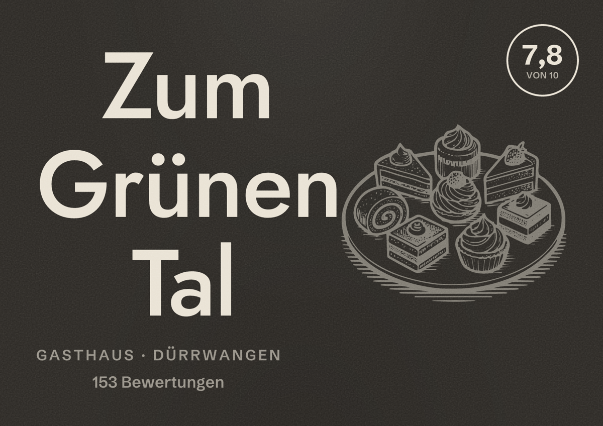 Illustriertes Poster von Zum Grünen Tal, Gasthaus in Dürrwangen: Bewertung 7,8 von 10 aus 153 Bewertungen