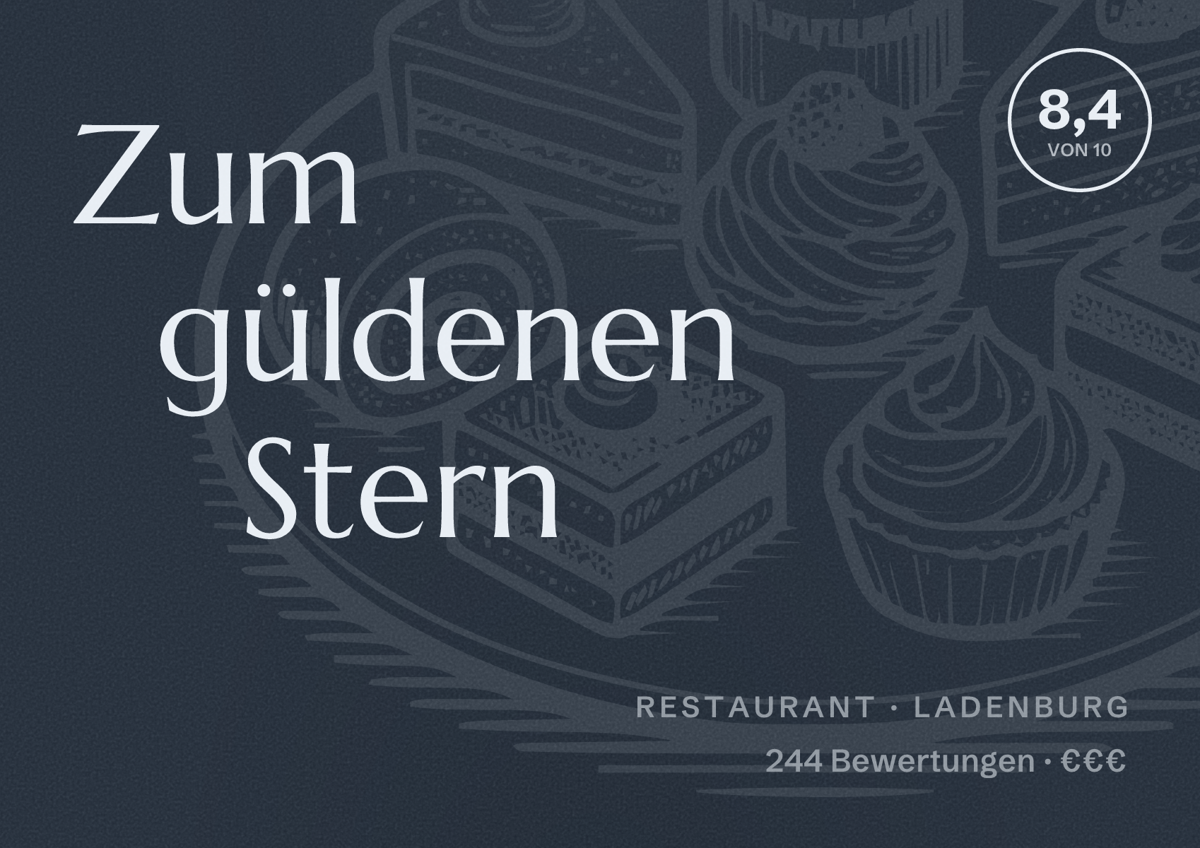 Illustriertes Poster von Zum güldenen Stern, Restaurant in Ladenburg: Bewertung 8,4 von 10 aus 244 Bewertungen, Preisniveau €€€