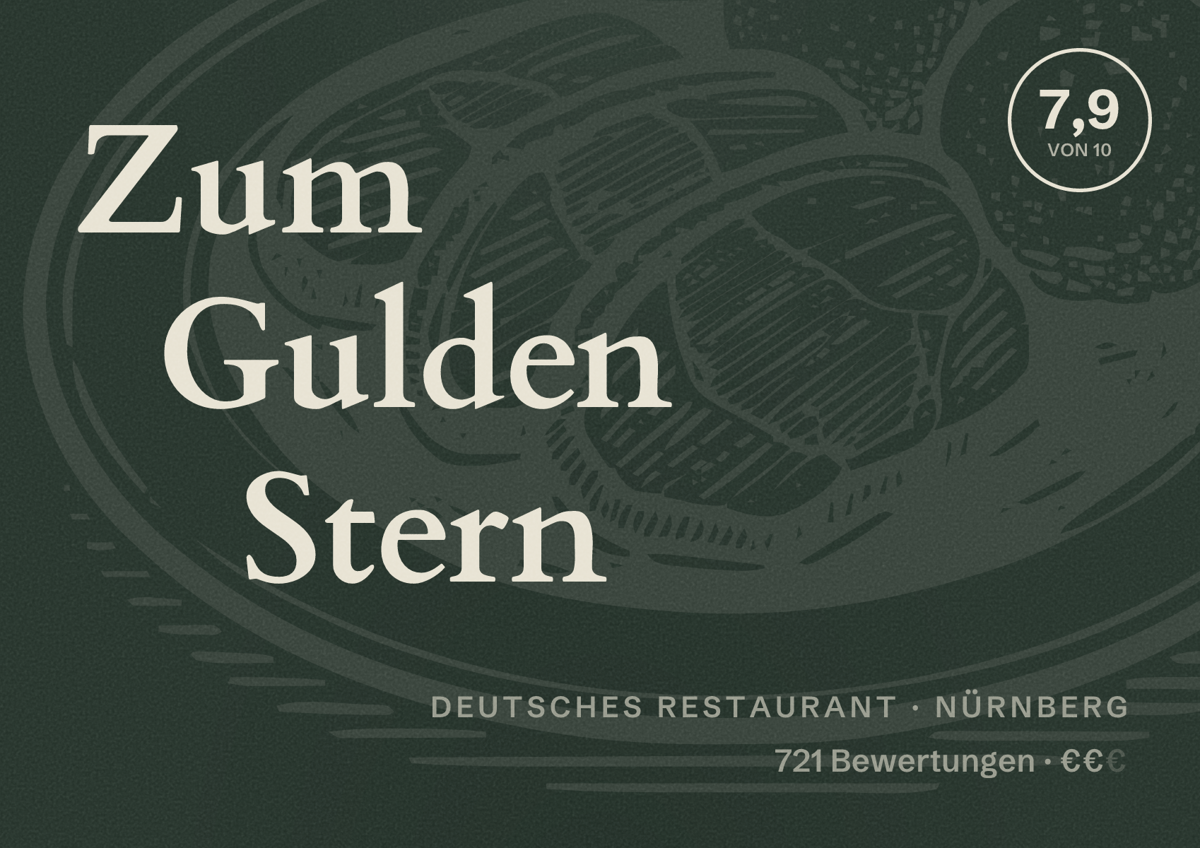 Illustriertes Poster von Zum Gulden Stern, Deutsches Restaurant in Nürnberg: Gästebewertung 7,9 von 10 aus 721 Bewertungen
