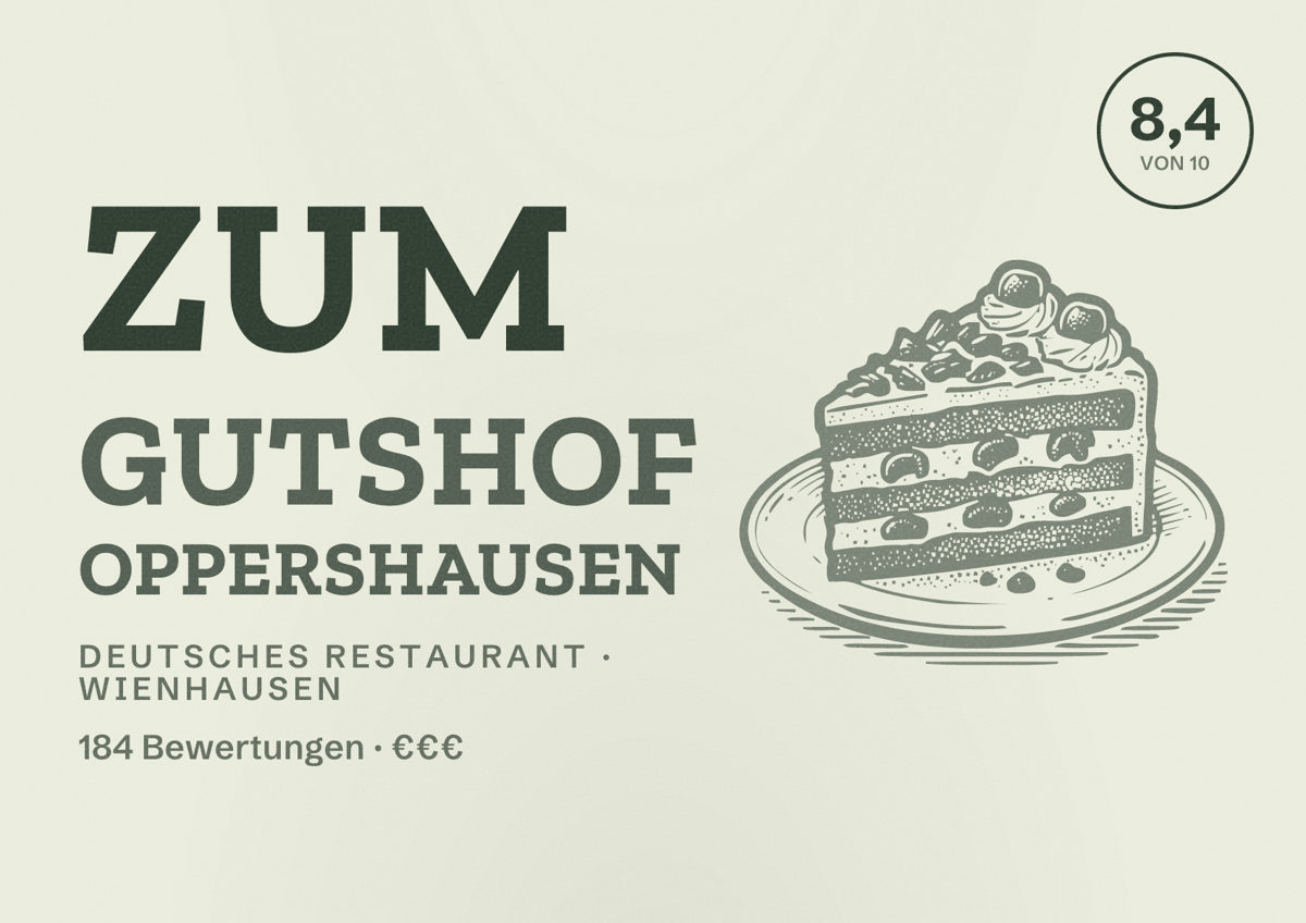 Illustriertes Poster von Zum Gutshof Oppershausen, Deutsches Restaurant in Wienhausen: Bewertung 8,4 von 10 aus 184 Bewertungen, Preisniveau €€€