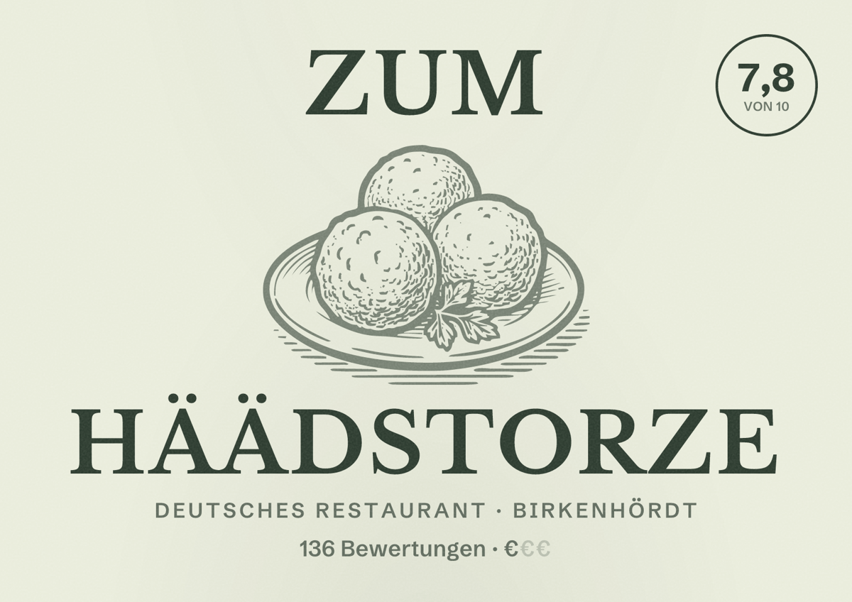 Illustriertes Poster von Zum Häädstorze, Deutsches Restaurant in Birkenhördt: Bewertung 7,8 von 10 aus 136 Bewertungen, Preisniveau €
