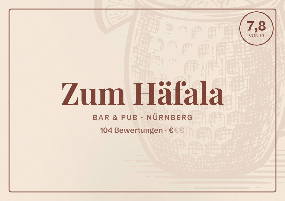 Illustriertes Poster von Zum Häfala, Bar & Pub in Nürnberg: Bewertung 7,8 von 10 aus 104 Bewertungen, Preisniveau €