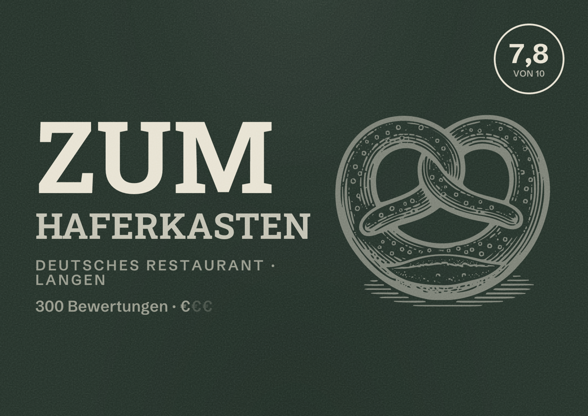 Illustriertes Poster von Zum Haferkasten, Deutsches Restaurant in Langen: Bewertung 7,8 von 10 aus 300 Bewertungen, Preisniveau €