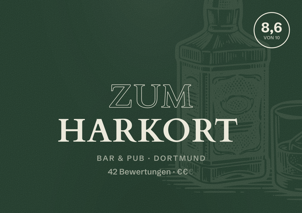 Illustriertes Poster von Zum Harkort, Bar & Pub in Dortmund: Bewertung 8,6 von 10 aus 42 Bewertungen, Preisniveau €€