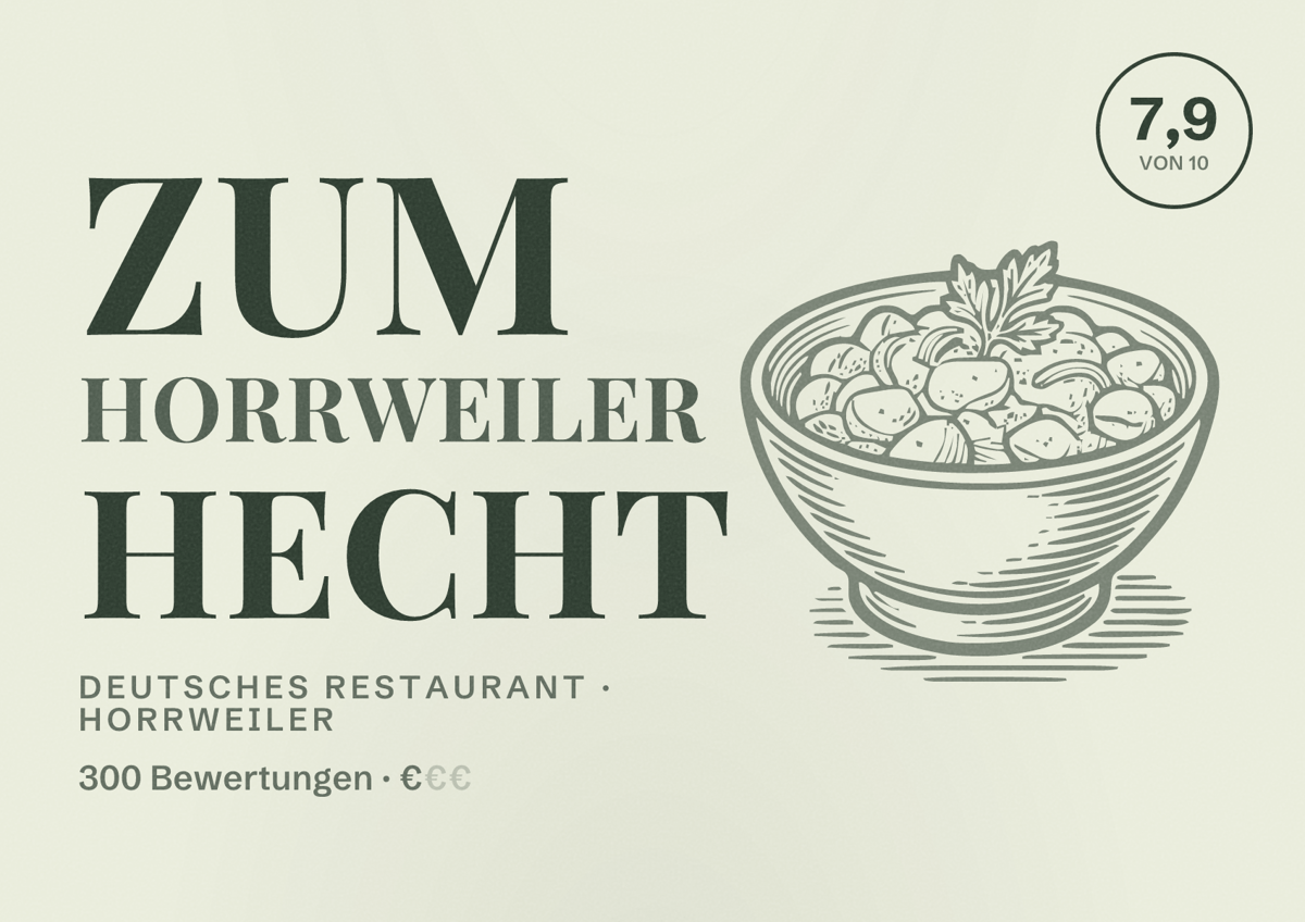 Illustriertes Poster von Zum Horrweiler Hecht, Deutsches Restaurant in Horrweiler: Bewertung 7,9 von 10 aus 300 Bewertungen, Preisniveau €