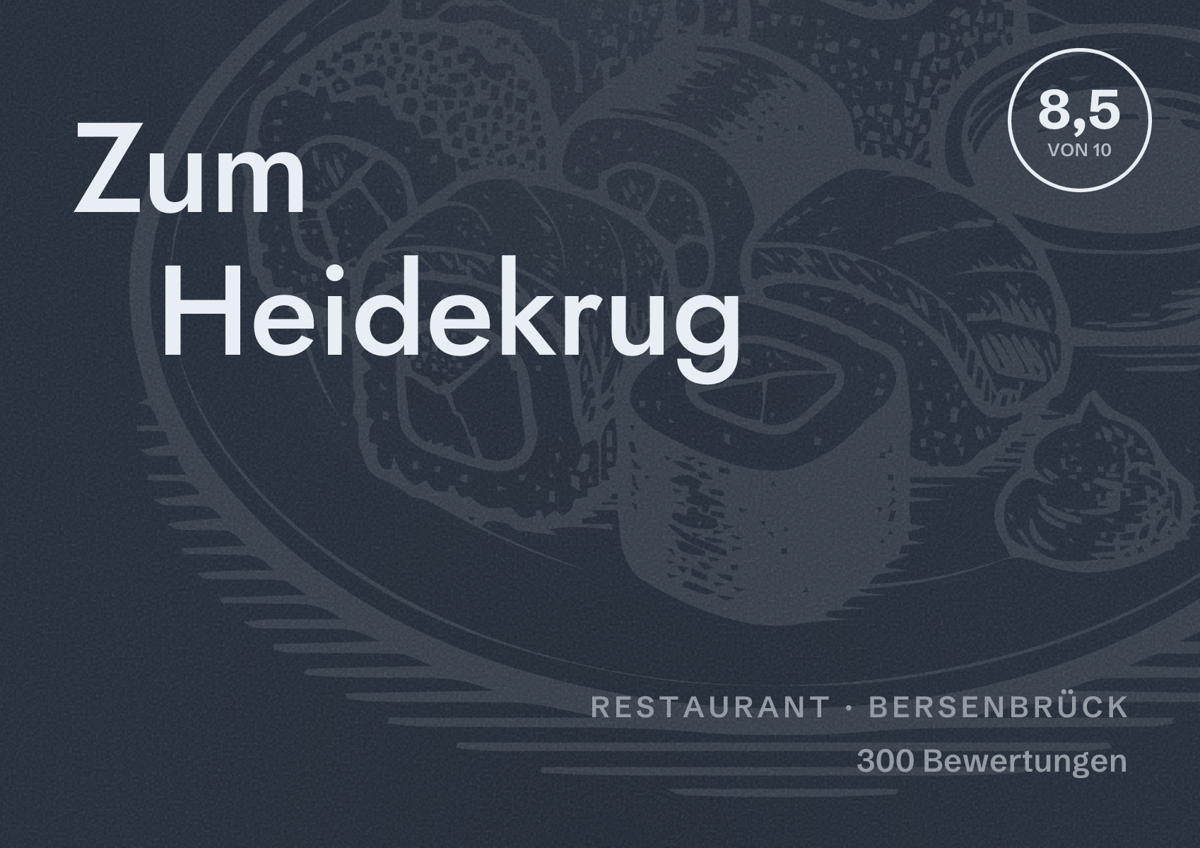 Illustriertes Poster von Zum Heidekrug, Restaurant in Bersenbrück: Bewertung 8,5 von 10 aus 300 Bewertungen