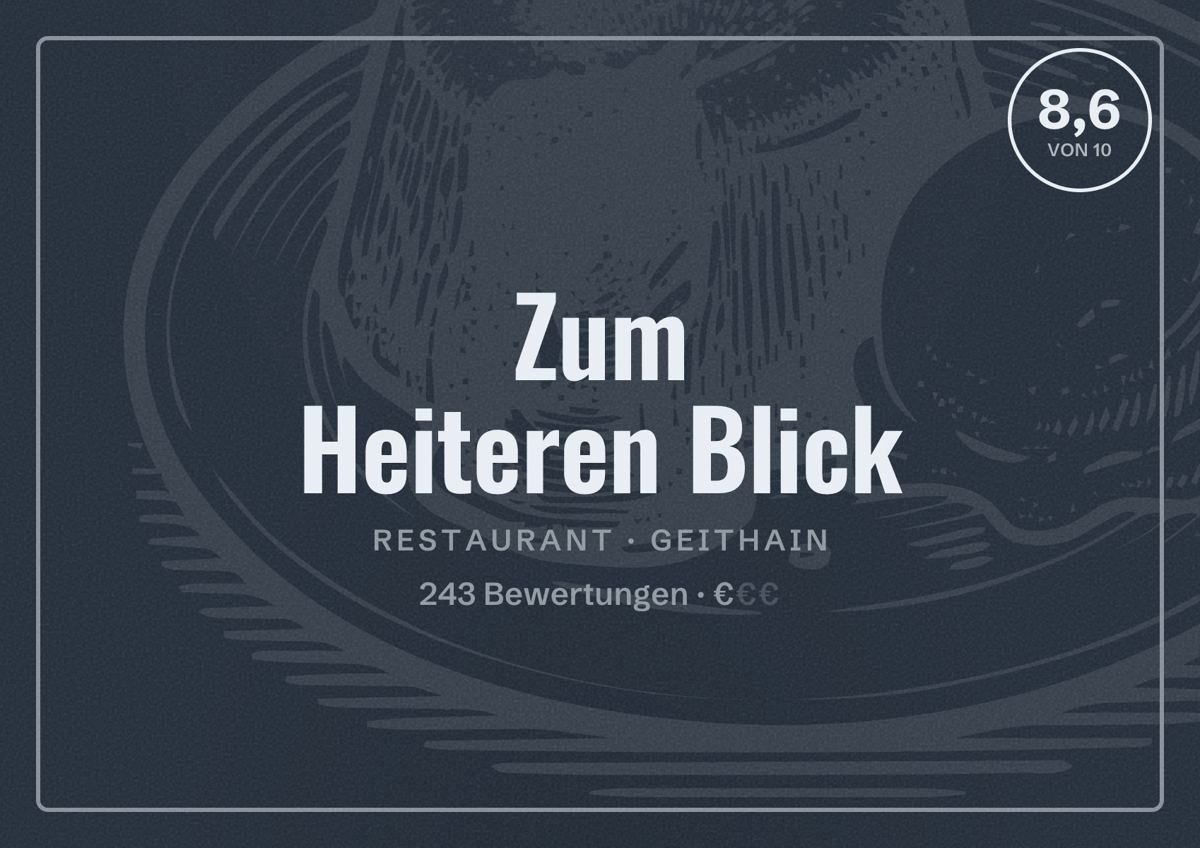 Illustriertes Poster von Zum Heiteren Blick, Restaurant in Geithain: Bewertung 8,6 von 10 aus 243 Bewertungen, Preisniveau €