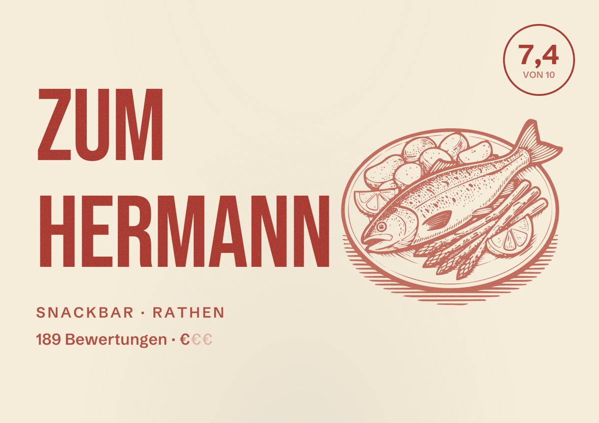 Illustriertes Poster von Zum Hermann, Snackbar in Rathen: Bewertung 7,4 von 10 aus 189 Bewertungen, Preisniveau €
