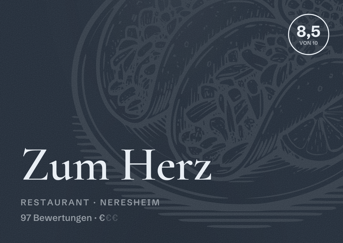 Illustriertes Poster von Zum Herz, Restaurant in Neresheim: Bewertung 8,5 von 10 aus 97 Bewertungen, Preisniveau €