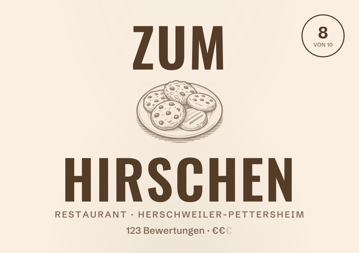 Illustriertes Poster von Zum Hirschen, Restaurant in Herschweiler-Pettersheim: Bewertung 8 von 10 aus 123 Bewertungen, Preisniveau €€