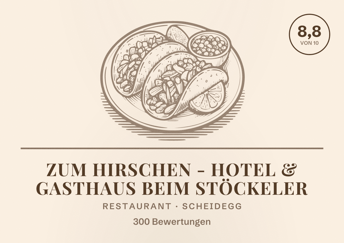 Illustriertes Poster von ZUM HIRSCHEN - Hotel & Gasthaus beim Stöckeler, Restaurant in Scheidegg: Bewertung 8,8 von 10 aus 300 Bewertungen