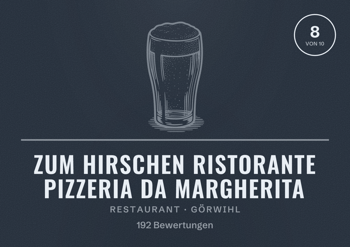 Illustriertes Poster von Zum Hirschen ristorante pizzeria da margherita, Restaurant in Görwihl: Bewertung 8 von 10 aus 192 Bewertungen
