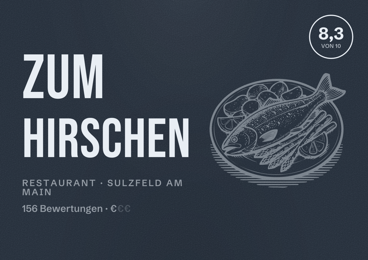 Illustriertes Poster von Zum Hirschen, Restaurant in Sulzfeld am Main: Bewertung 8,3 von 10 aus 156 Bewertungen, Preisniveau €