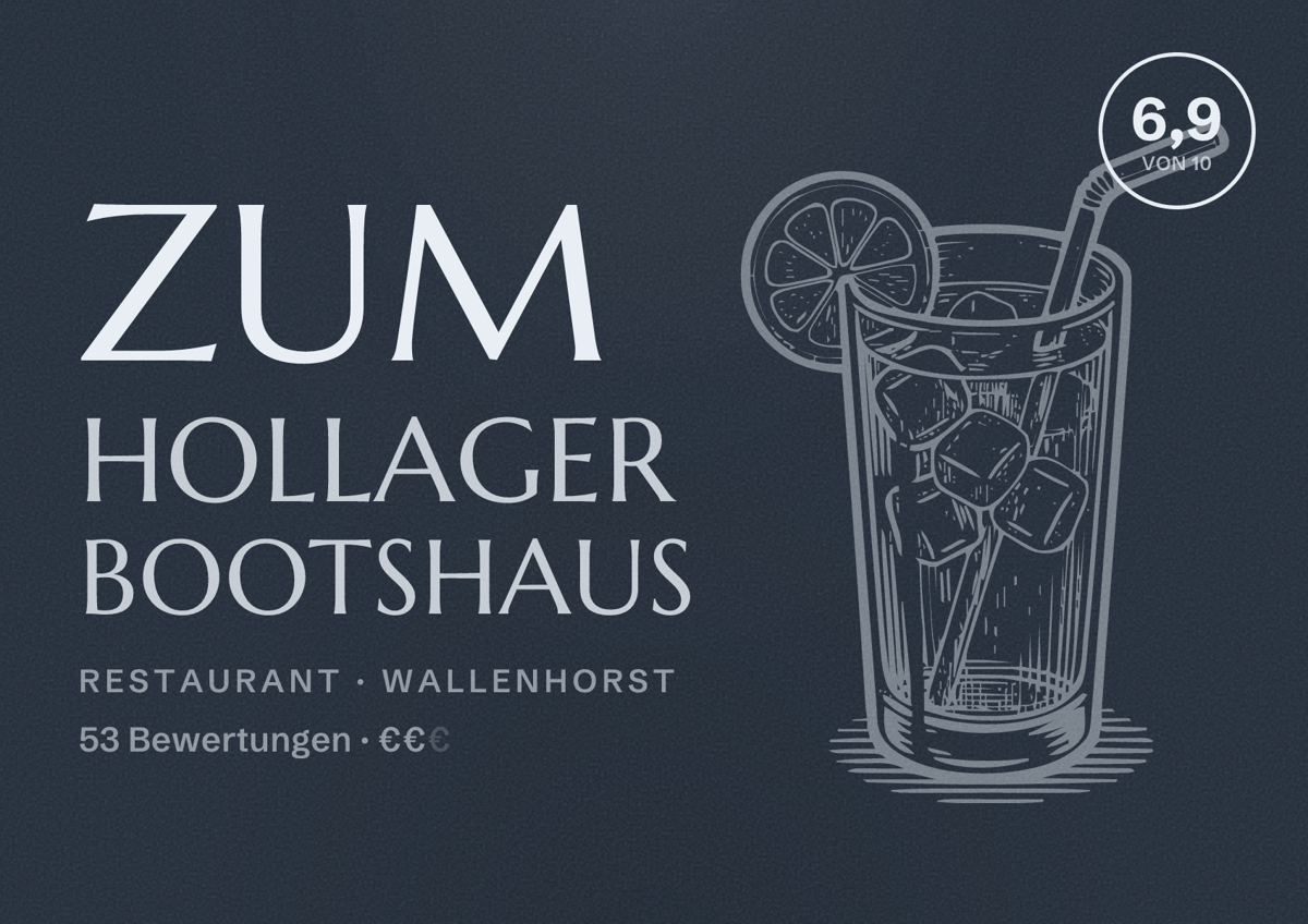 Illustriertes Poster von Zum Hollager Bootshaus, Restaurant in Wallenhorst: Bewertung 6,9 von 10 aus 53 Bewertungen, Preisniveau €€