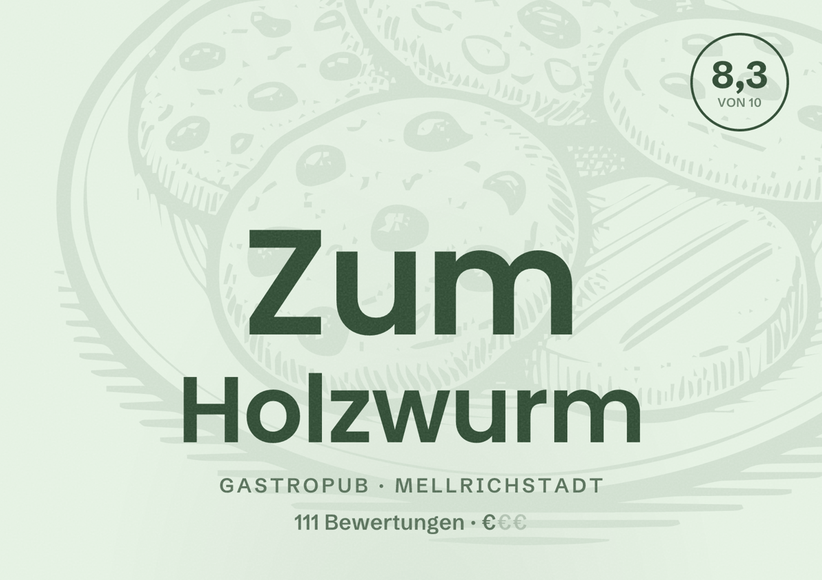 Illustriertes Poster von Zum Holzwurm, Gastropub in Mellrichstadt: Bewertung 8,3 von 10 aus 111 Bewertungen, Preisniveau €