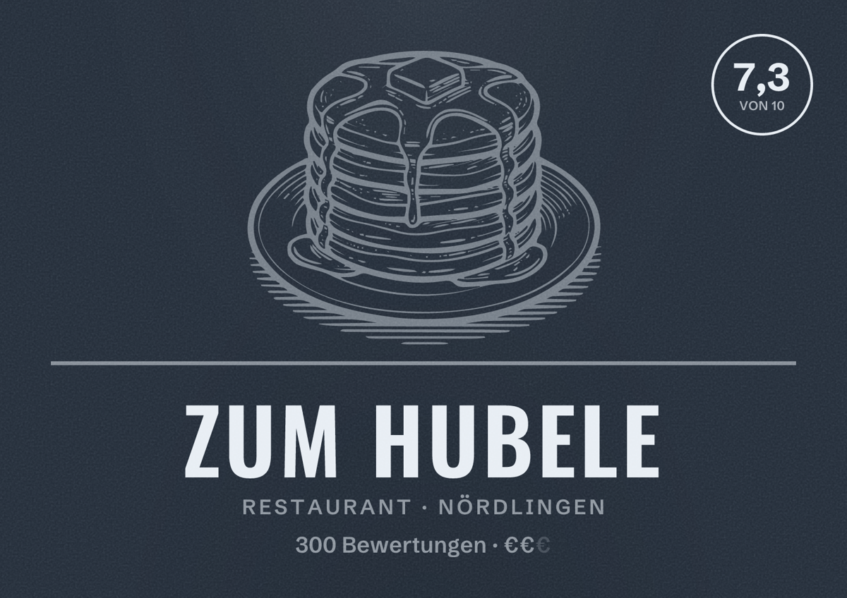 Illustriertes Poster von Zum Hubele, Restaurant in Nördlingen: Bewertung 7,3 von 10 aus 300 Bewertungen, Preisniveau €€