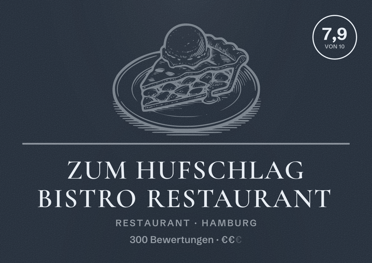 Illustriertes Poster von Zum Hufschlag Bistro Restaurant, Restaurant in Hamburg: Bewertung 7,9 von 10 aus 300 Bewertungen, Preisniveau €€