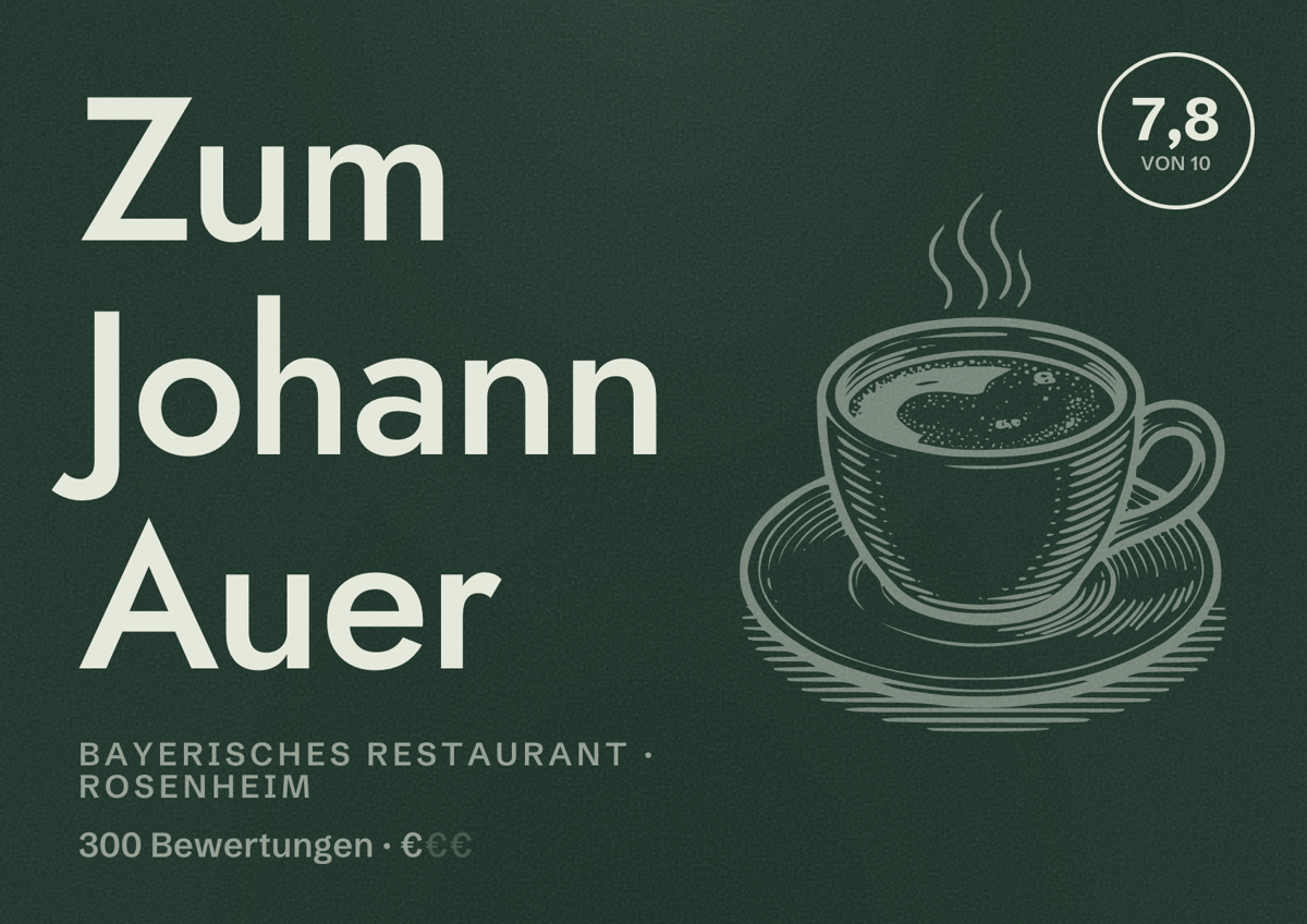 Illustriertes Poster von Zum Johann Auer, Bayerisches Restaurant in Rosenheim: Bewertung 7,8 von 10 aus 300 Bewertungen, Preisniveau €