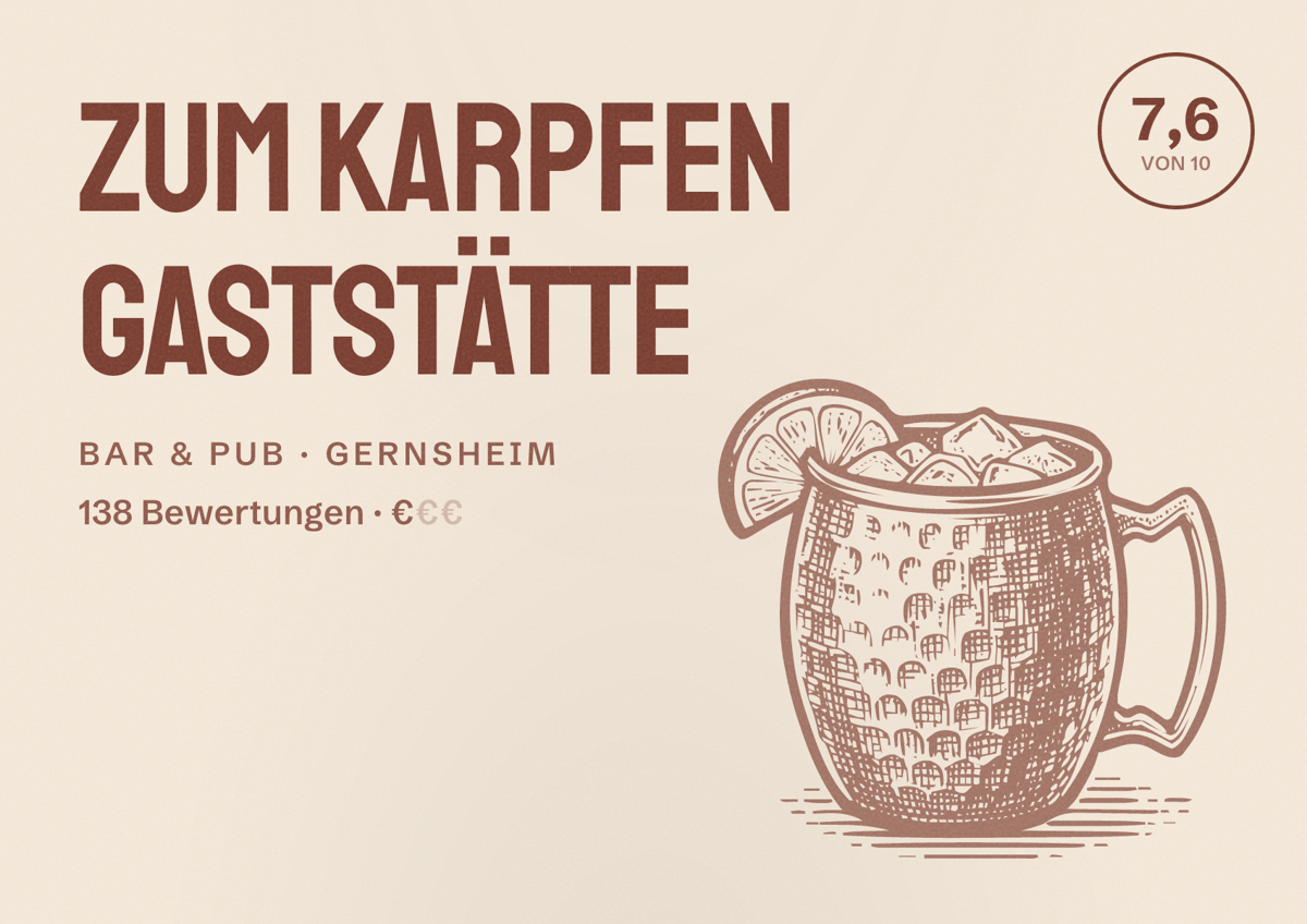 Illustriertes Poster von Zum Karpfen Gaststätte, Bar & Pub in Gernsheim: Bewertung 7,6 von 10 aus 138 Bewertungen, Preisniveau €